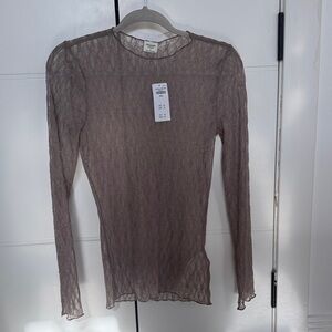 Abercrombie & Fitch Sheer Taupe Long Sleeve Top
